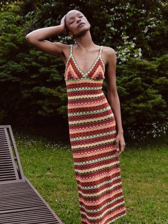 Zara Dresses & Skirts - Zara Striped Crochet Maxi Dress — Red, Green, Yellow size small